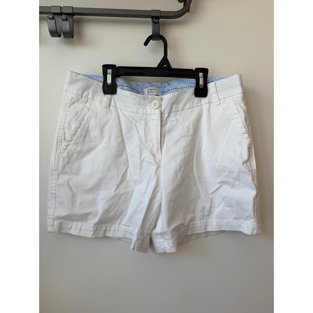 Crown & Ivy Caroline White Chino Shorts Womens Size 4 Solid Preppy Summer Casual